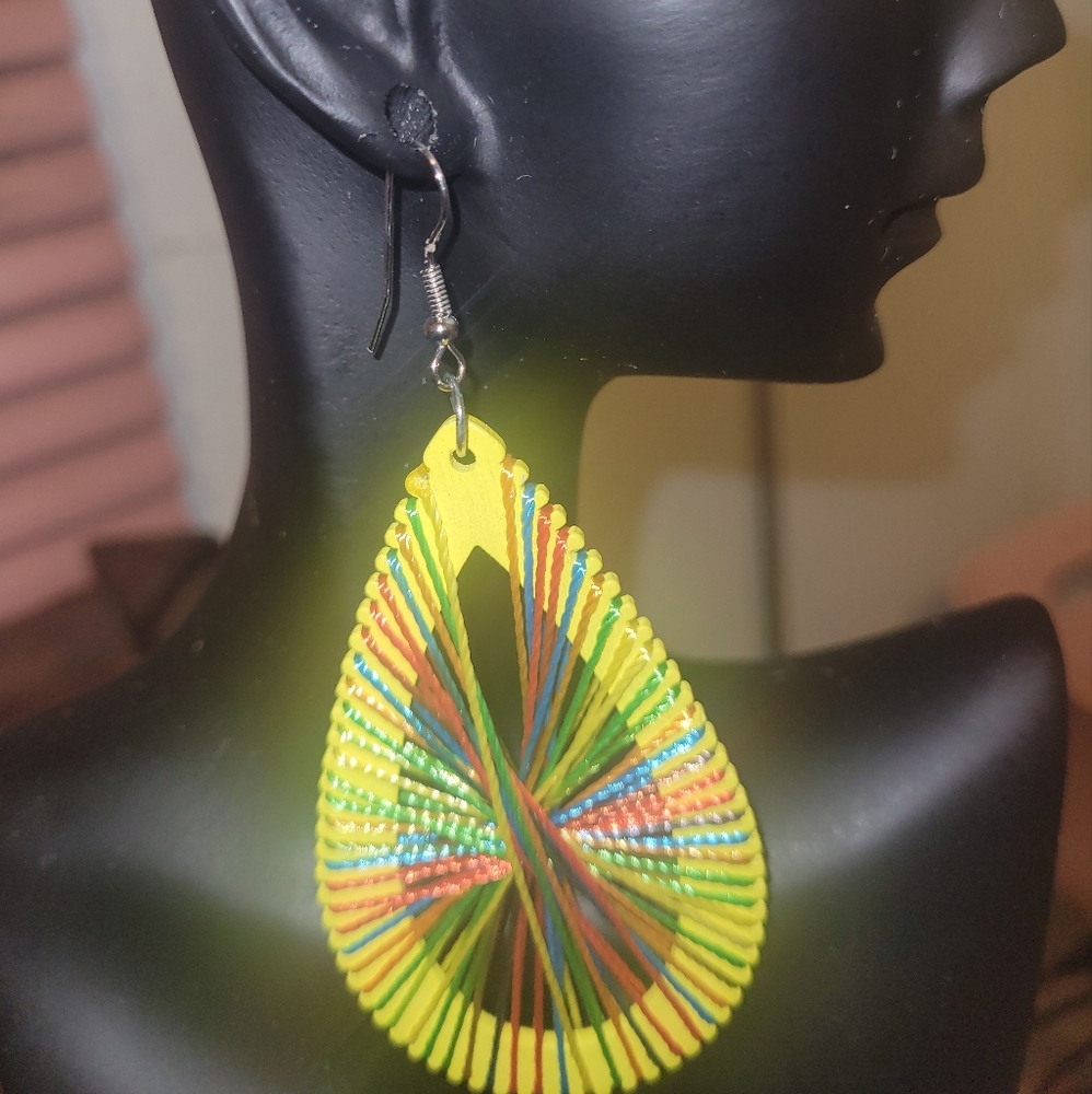 Yellow and Green Teardrop String Art Earrings In multiple colors